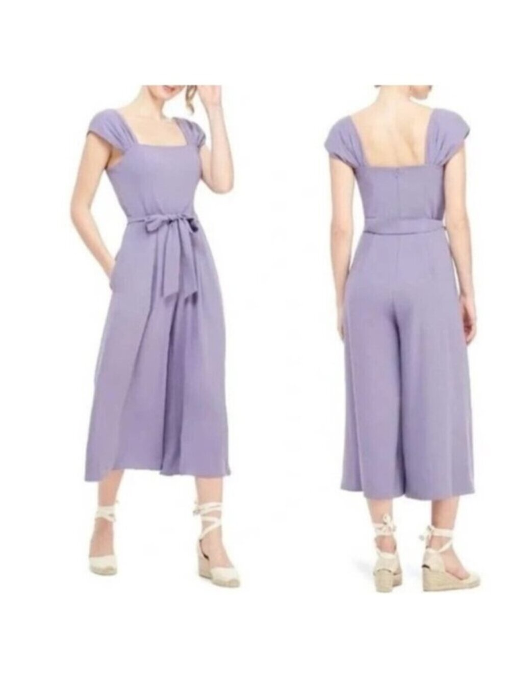 NWT Gal Meets Glam Women Purple Veronica Square Neck Crepe Jumpsuit Size 0